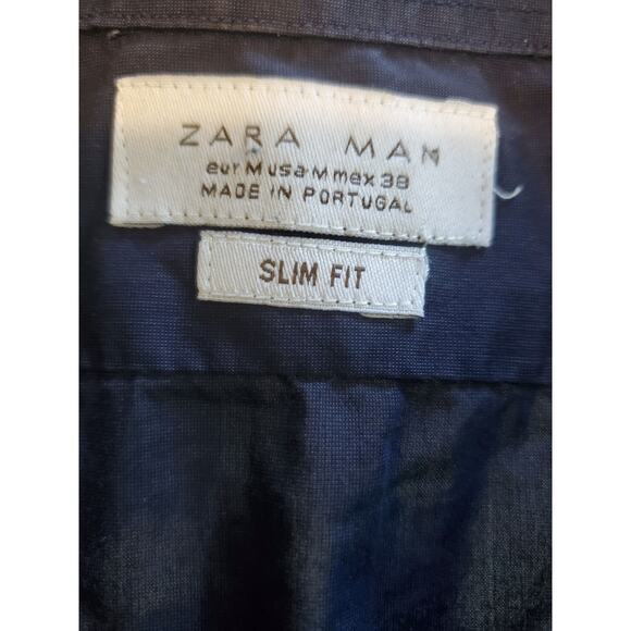 Zara Men's Blue Slim Fit Long Sleeve Collared Neck Button Up Shirts Size M - Picture 5 of 5